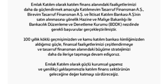 Emlak Katılım’dan Üç Şirket İçin Satın Alma Başvurusu