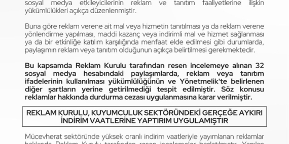 Reklam Kurulu’ndan 136 Dosyaya Ceza: Toplam Tutar 249 Milyon TL’yi Aştı