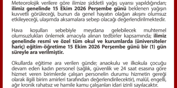 Düzce’de Şiddetli Yağış Uyarısı Nedeniyle Eğitime Ara Verildi