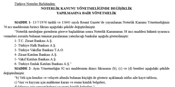 Noterlik İşlemlerinde Yeni Düzenleme
